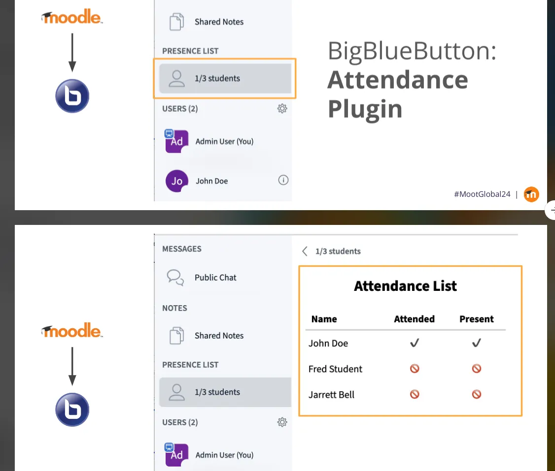 BigBlueButton attendance plugin inside Moodle
