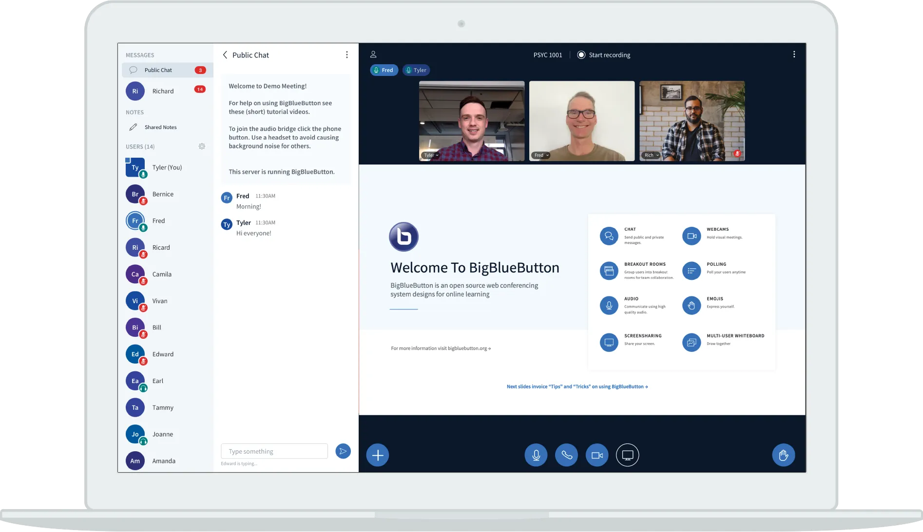 A BigBlueButton session in progress
