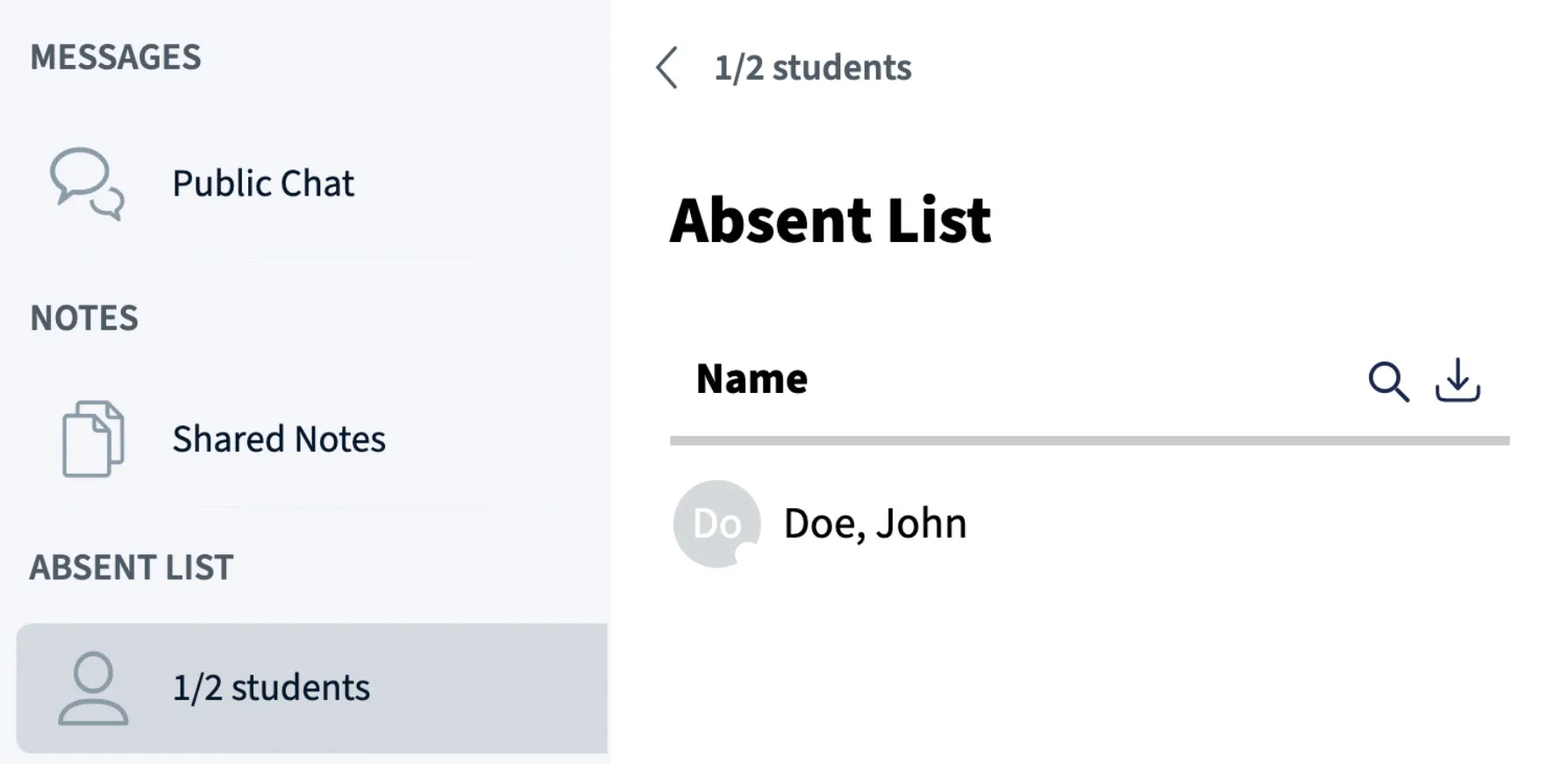 BigBlueButton can use the course roster to show the list of absent students