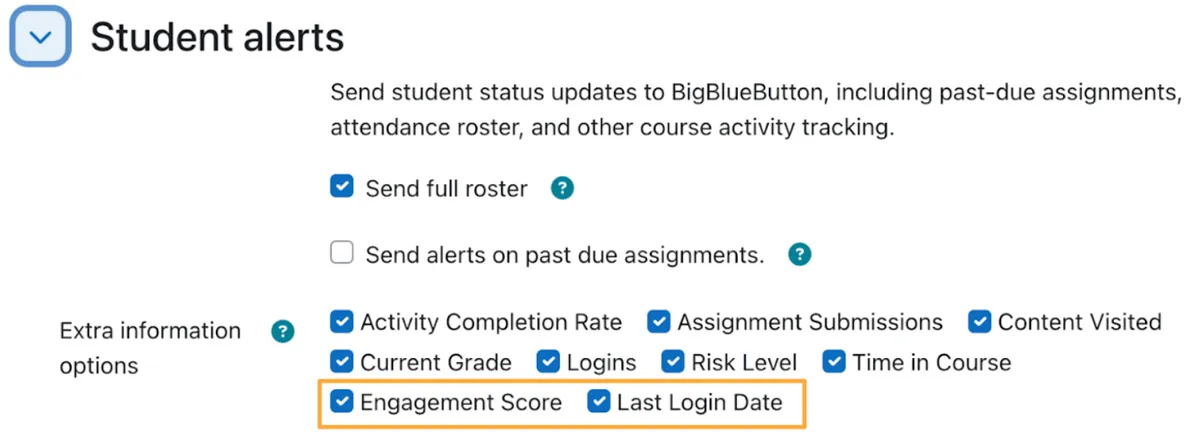 The educator can customize Moodle’s analytics visible to them in BigBlueButton