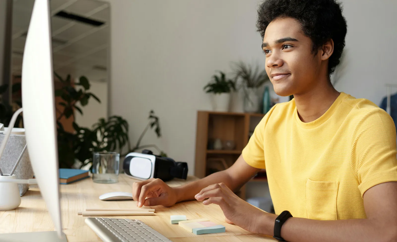 Student attending an online class